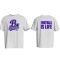 A white short-sleeve t-shirt shown from both front and back views. The front features a purple graphic with the text 'Badgers Allen' and a football motif.