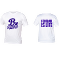 White short-sleeve t-shirt shown from the front and back. The front features a purple 'Badgers' graphic with a football and the name 'Aaron' in script.